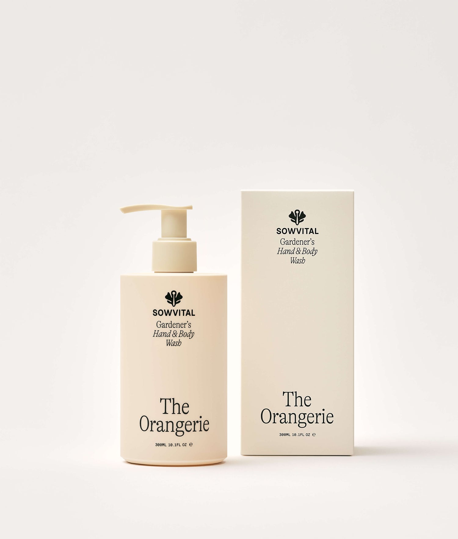 Sowvital 'The Orangerie' hand and body wash bottle and packaging on a white background