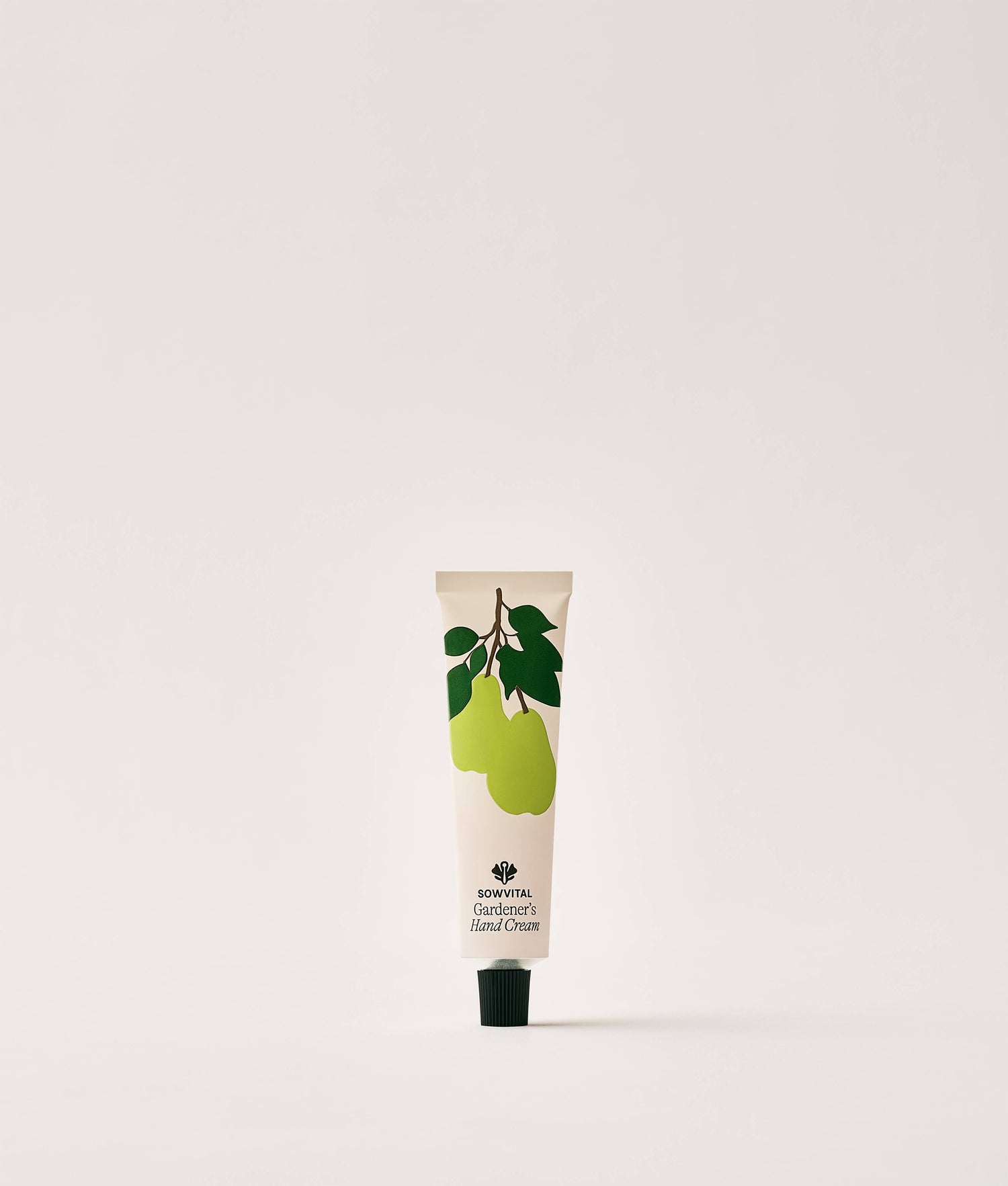 Hand cream tube with pear design on a white background