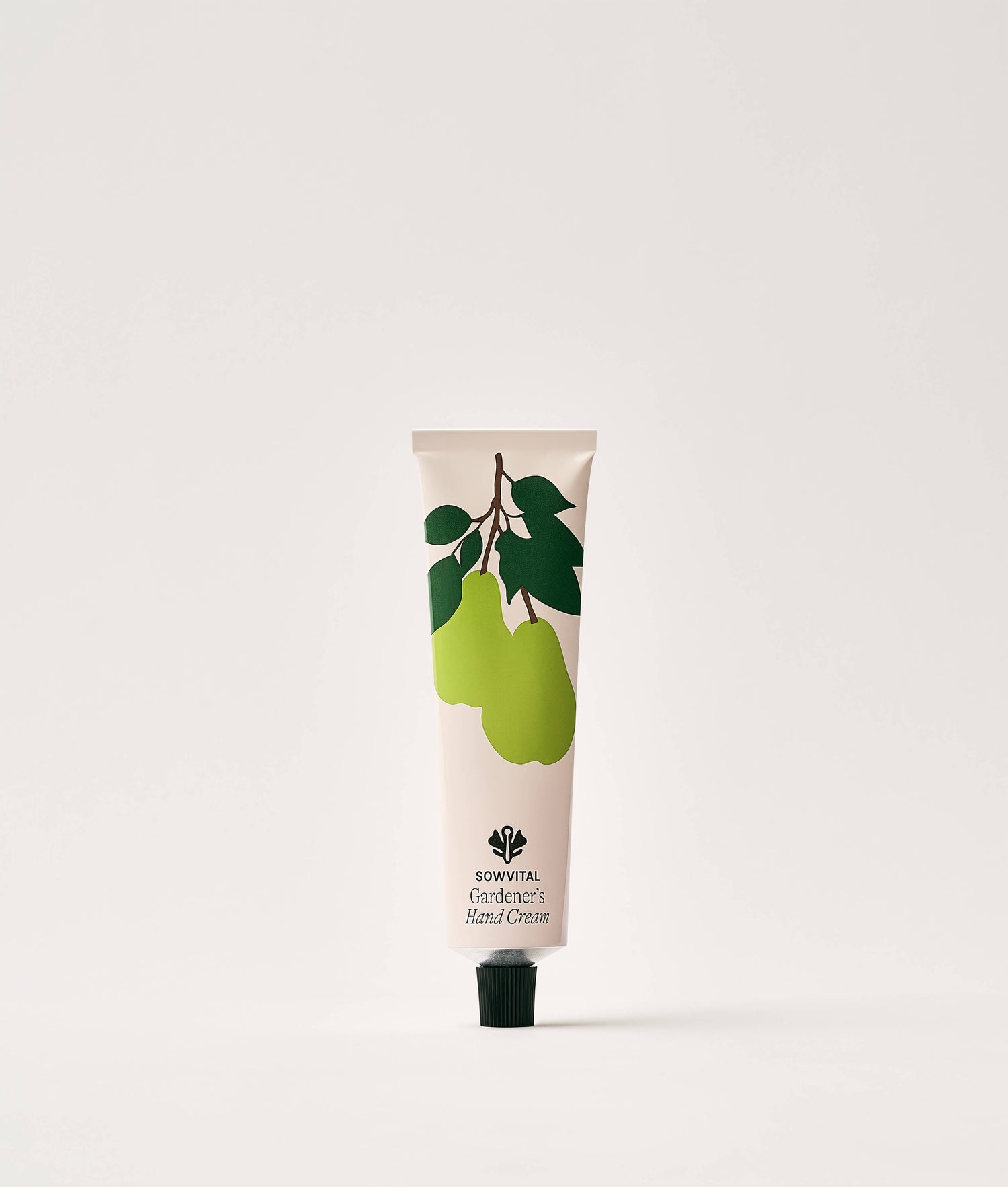 Hand cream tube with pear design on a white background