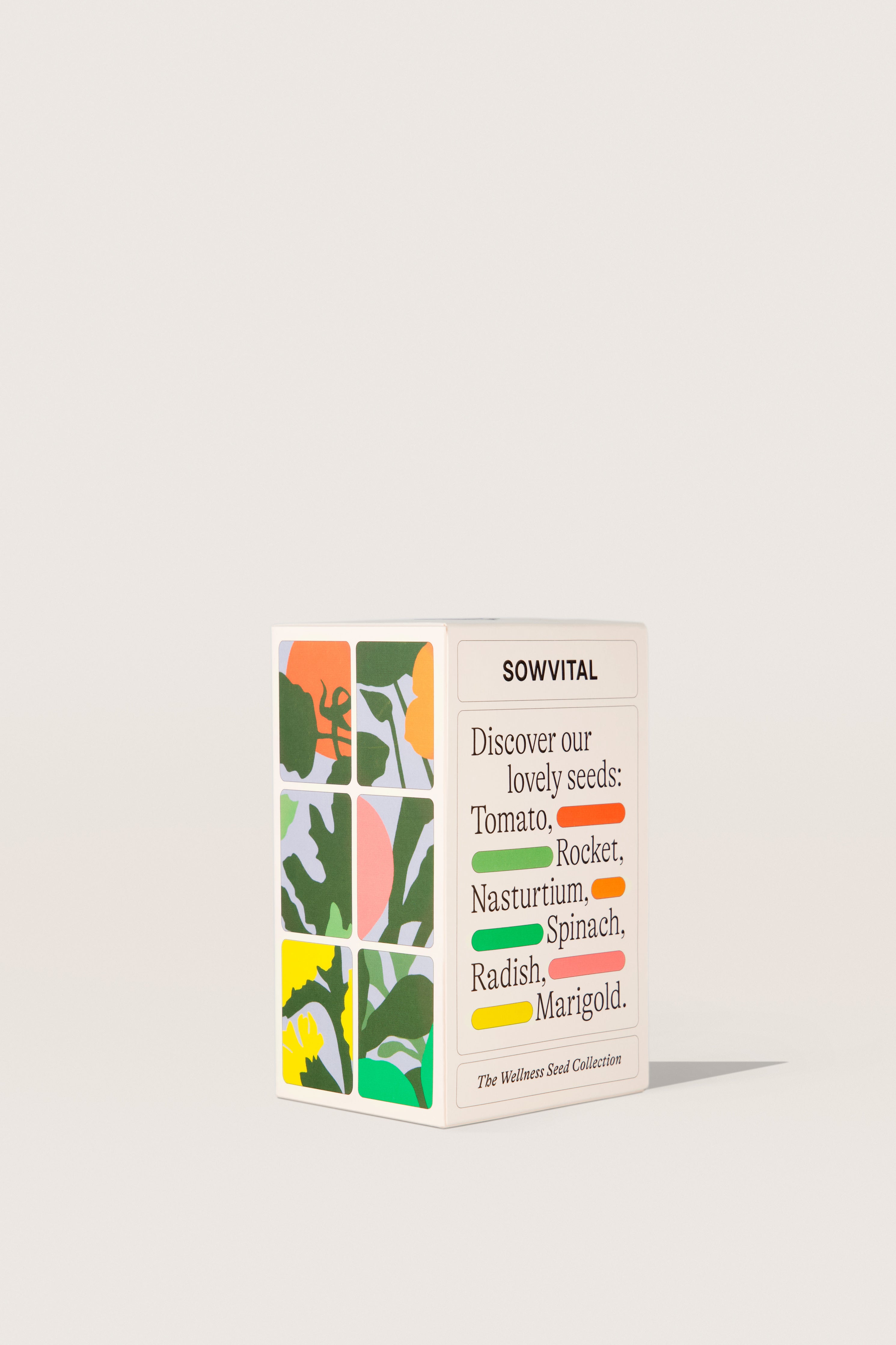 Sowvital designed packaging box for the wellness seed collection.