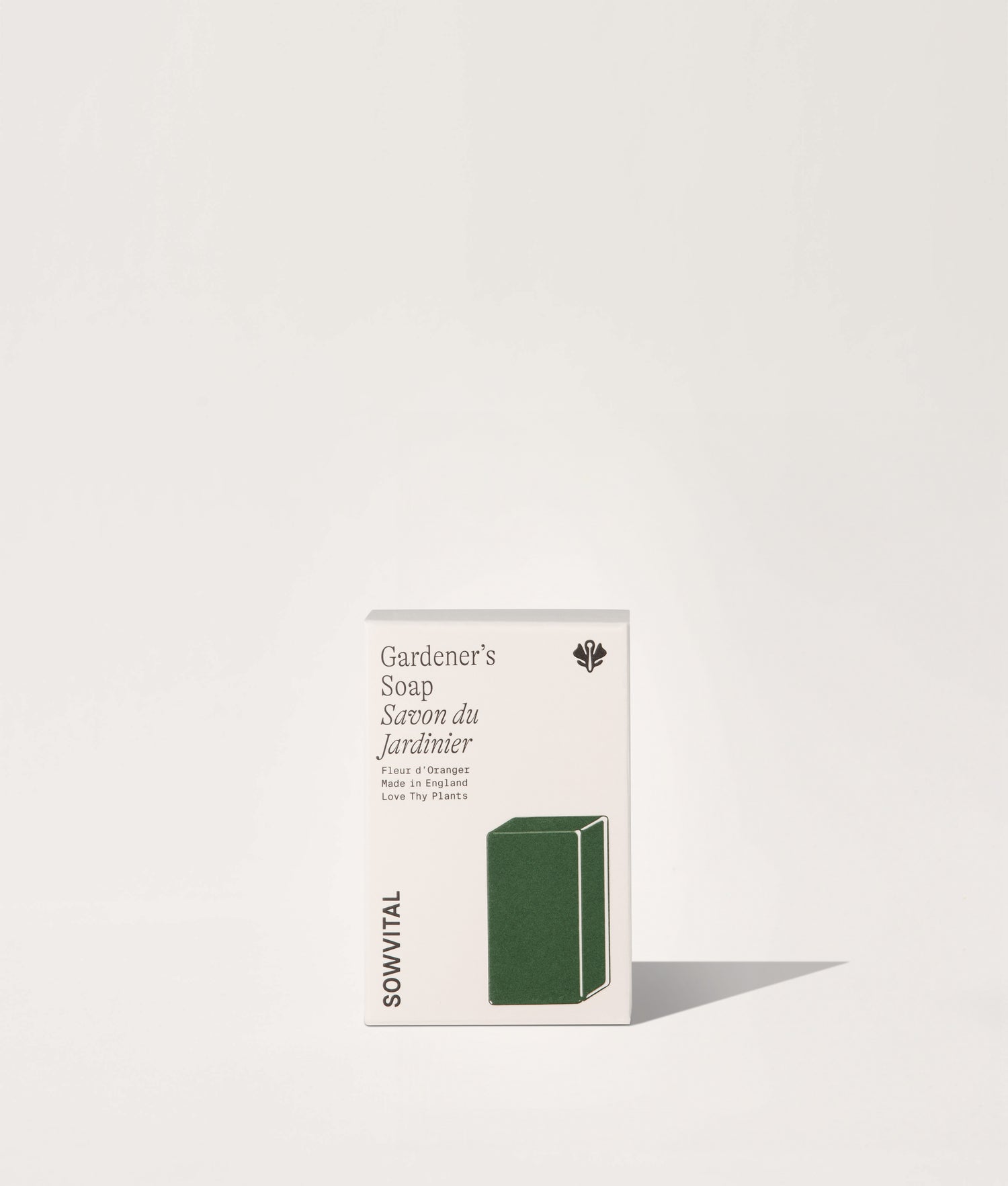Packaging of Gardener's Soap with green soap bar on a white background.