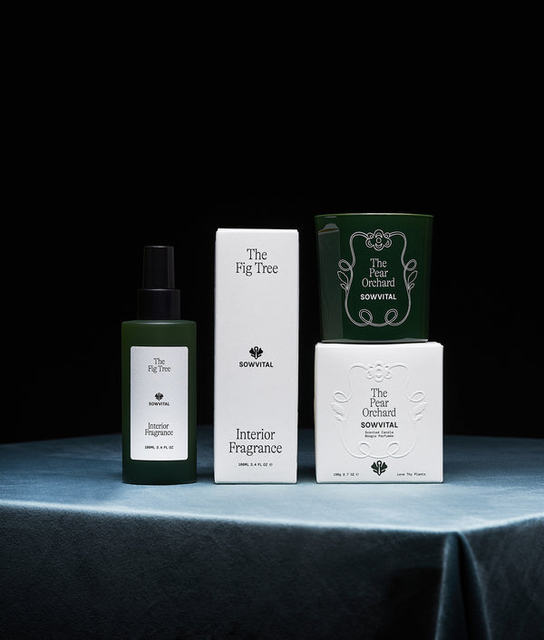 Sowvital interior fragrance products on a dark background