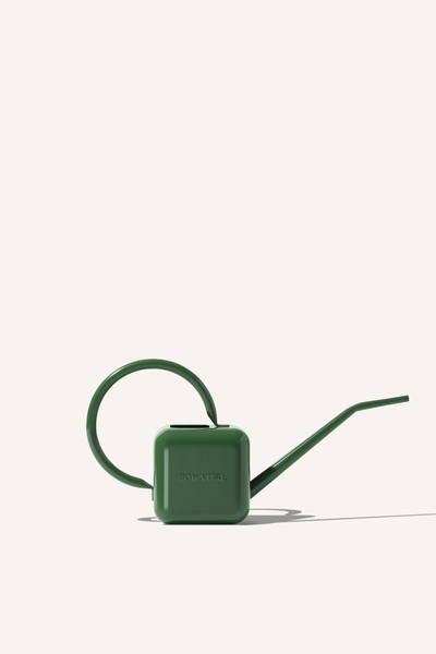 A green stainless steel 0.5 litre watering can, embossed with the Sowvital logo.