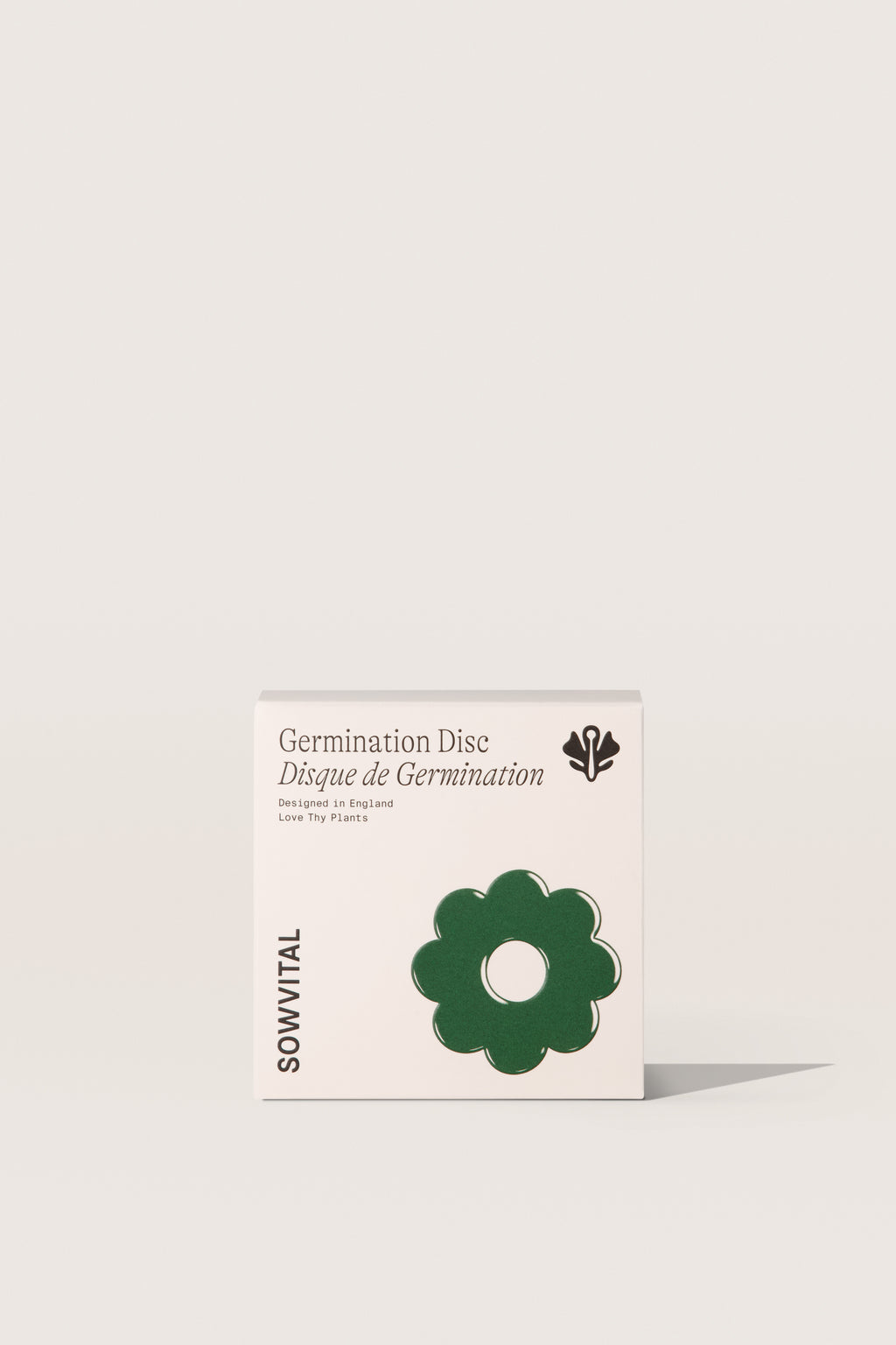 Sowvital handmade germination disc packaging box.